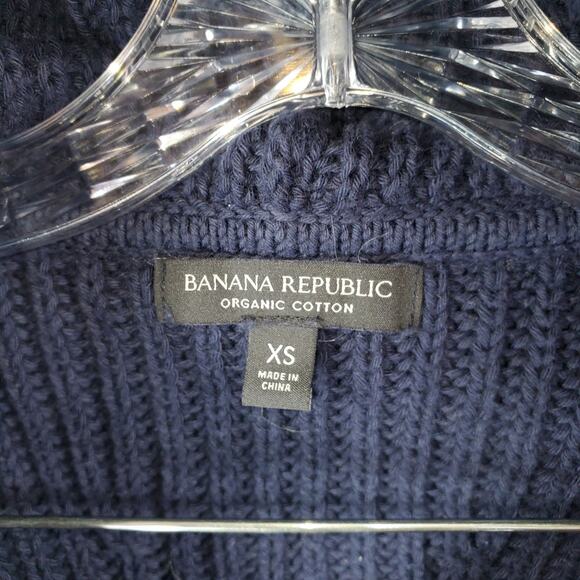 BANANA REPUBLIC Varo Ribbed Zip Crop Hooded Sweater Bomber XS Navy #509216-01 - Picture 8 of 13